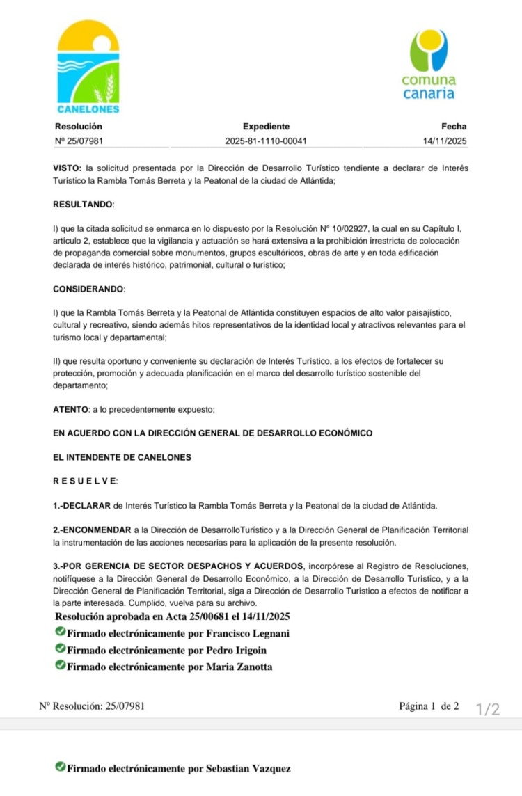 Atl&aacute;ntida: la Rambla Tom&aacute;s Berreta y la Peatonal son declaradas de Inter&eacute;s Tur&iacute;stico