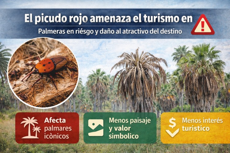 El picudo rojo amenaza los palmares de Rocha y su econom&iacute;a tur&iacute;stica
